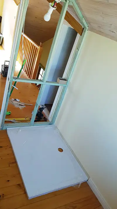 Bathroom Reno - Shower Base Tray Installed