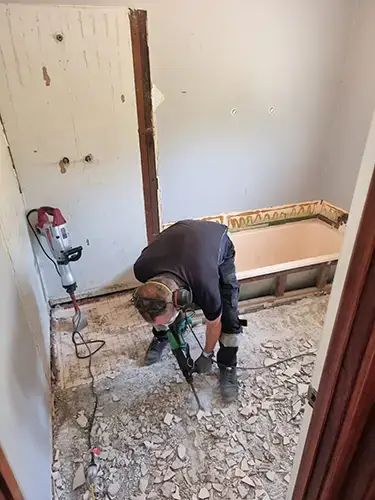 Albany Bathroom Reno - Before - Removing the Old Bathroom Floor