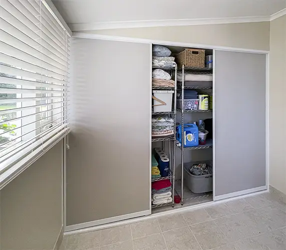 Mt Elphinstone Renovation - Laundry and Linen Cupboard with Sliding Doors